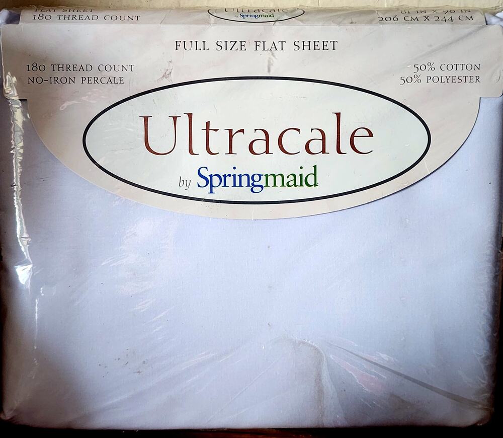 Springmaid Ultracale Full Flat Sheet White 180 Thread Count No-Iron Percale